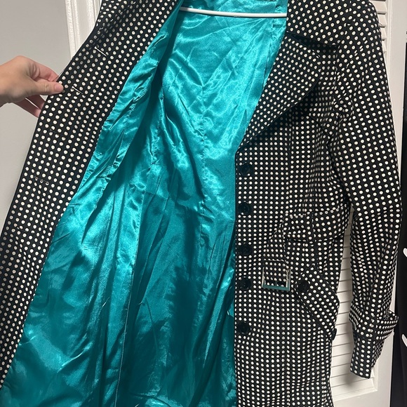 Vintage 2000s Vertigo Paris Black and White Polka Dot Trench Coat - Picture 3 of 4